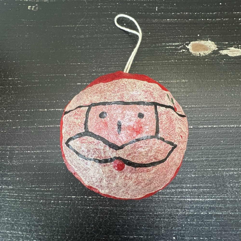 Hand Painted Papier Mache Santa Christmas Holiday Vintage Ornament